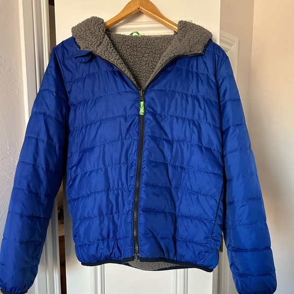 J Crew Boys Blue Reversible Fleece Puffer - Picture 1 of 5